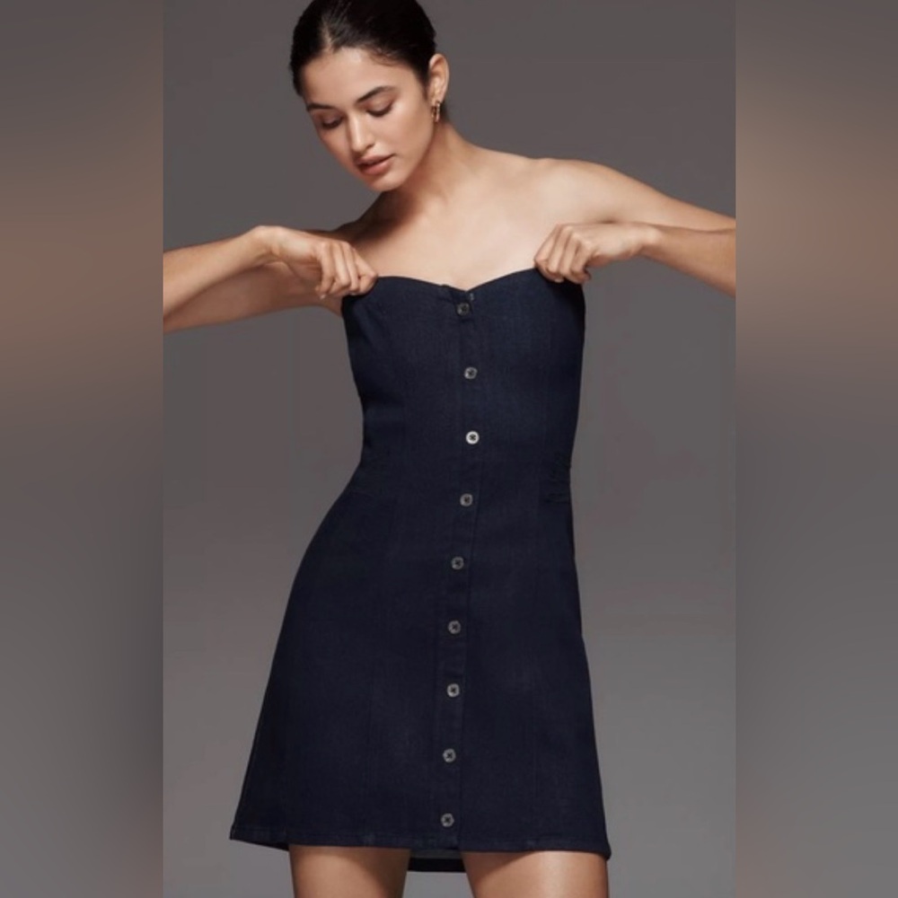 PILCRO STRAPLESS BUTTON-FRONT DENIM MINI DRESS NWOT Size XL
